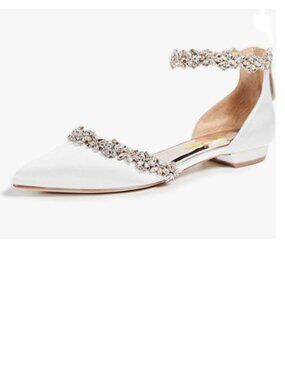 XYD White Pointed Toe D'Orsay Wedding Flat Sandals Rhinestones Ankle Strap Shoe